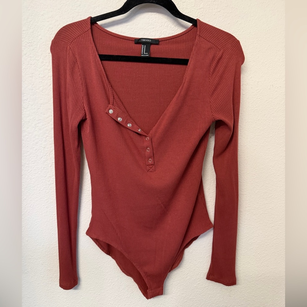Forever 21 Ribbed Long-Sleeve Bodysuit